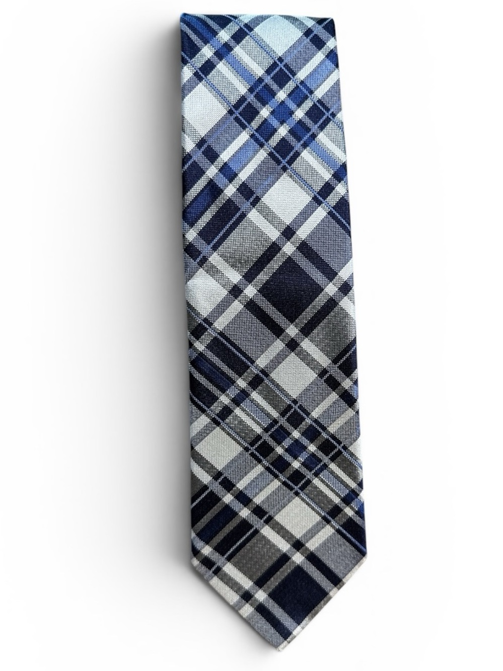 Metro Milano Classic Navy and Gray Plaid Men's Tie #629